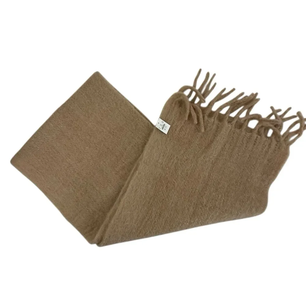 NEW J Crew Brushed Knit Woven Scarf 81x15 Camel Brown Fringe BU713 Classic Prep